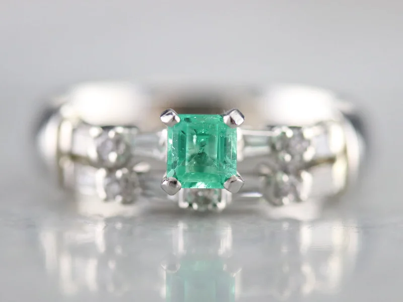 Ladies Engagement Rings with Thaumasite Spark-Emerald Diamond Double Band Engagement Ring