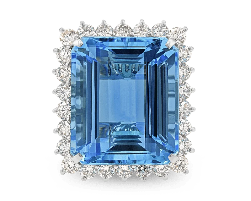 Ladies Lapis Lazuli Rings -Emerald-Cut Aquamarine Ring, 34.00 Carats