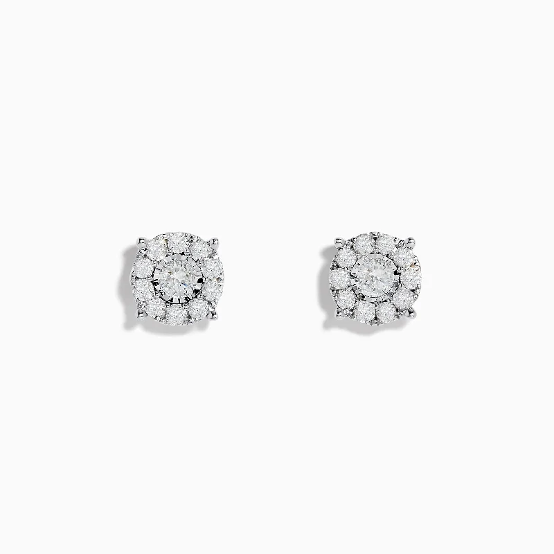 Ladies Earrings Big Impact-Bouquet 14K White Gold Diamond Cluster Stud Earrings 0.96 TCW