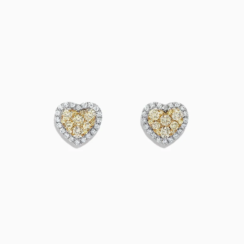 Ladies Earrings with Bead Shine-Canare 14K Two Tone Gold Heart Shaped Yellow Diamond Earrings, 0.96 TCW