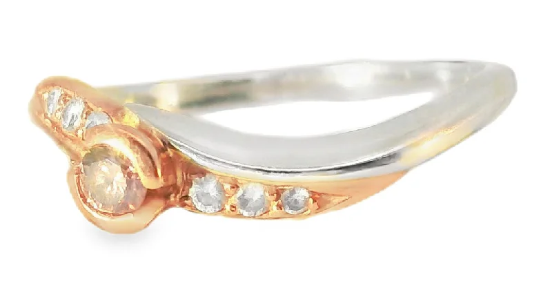 Ladies Brushed Rings -Exquisite 18K White 2-Tone Gold Fancy Color Pink Diamond Designer Stacking Band Ring