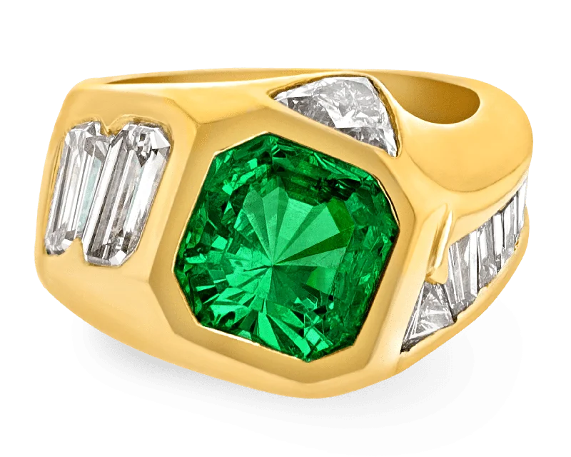 Ladies Birthstone Rings -Asymmetrical Emerald Ring, 2.45 Carats