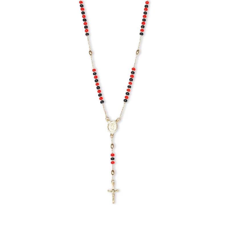 Ladies Necklaces Light Chain-THE RED AND BLACK ROSARY DROP NECKLACE