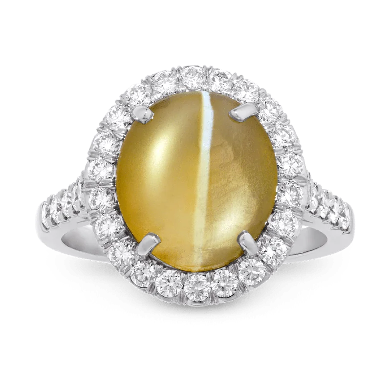 Ladies Painted Rings -Oscar Heyman Cat's Eye Chrysoberyl Ring, 5.53 Carats