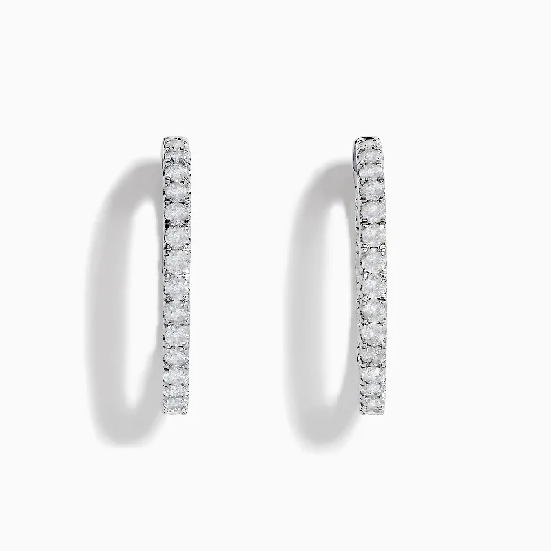 Ladies Earrings with Angel Shine-Pave Classica 14K White Gold 1" Diamond Inside-Out Hoop Earrings 1.96 TCW