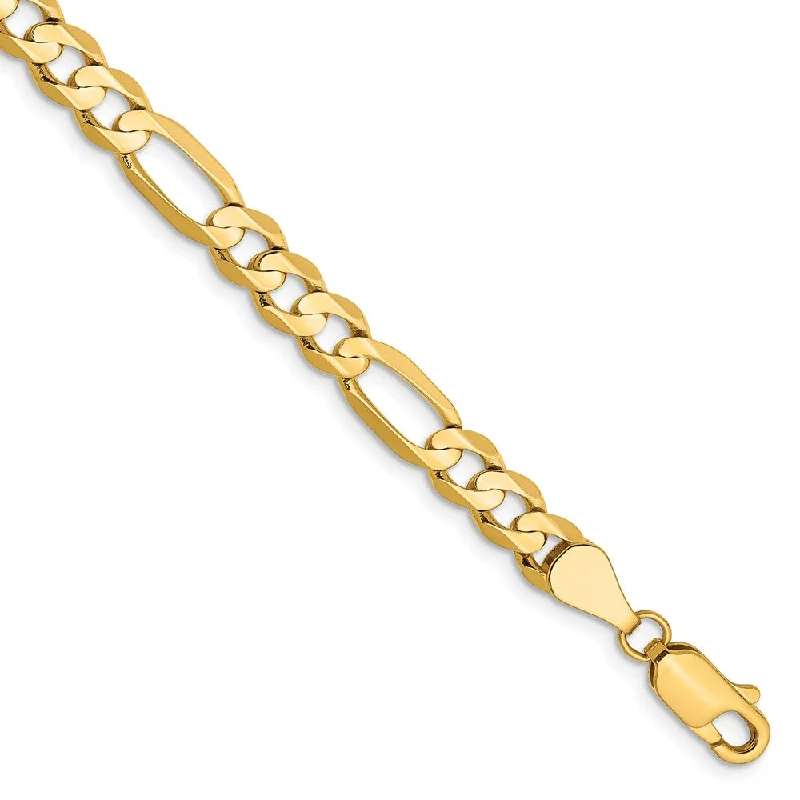 Ladies Floral Pattern Bracelets -5.5mm, 14k Yellow Gold, Open Concave Figaro Chain Anklet or Bracelet