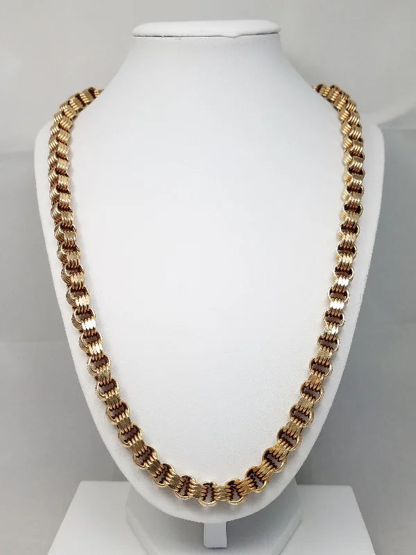 Ladies Necklaces Low Cost-Eye Catching 24" 10k Yellow Gold Hollow Basket Weave Link Chain Necklace