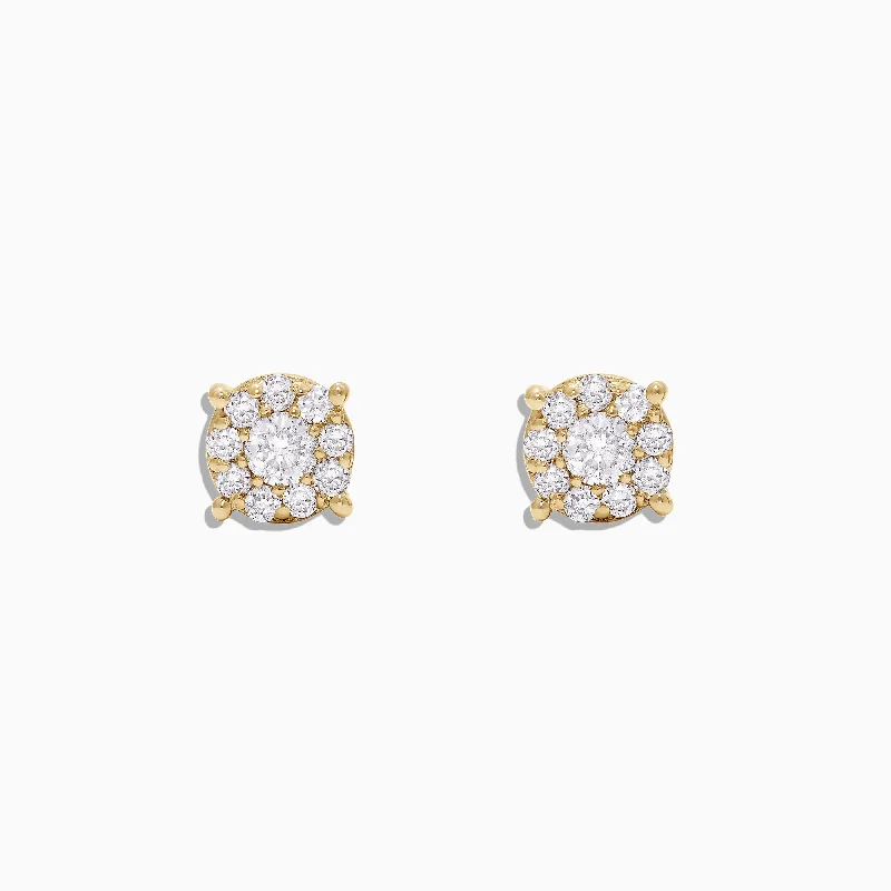 Ladies Earrings with Rust Brookite-Bouquet 14K Yellow Gold Diamond Cluster Stud Earrings, 0.50 TCW