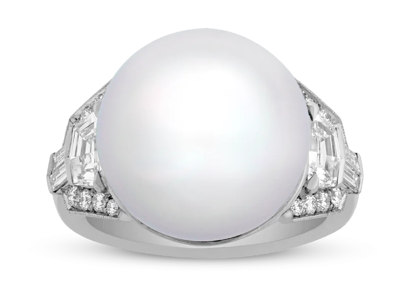 Ladies Princess Cut Rings -Raymond Yard South Sea Pearl Ring, 14mm