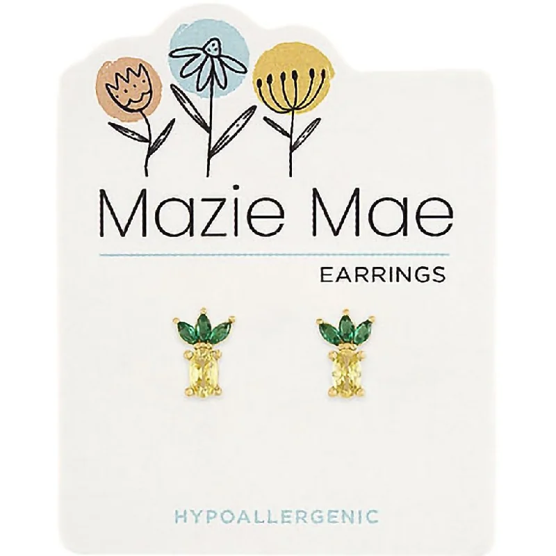 Ladies Earrings Artful Design-Center Court : Gold CZ Pineapple Stud Mazie Mae Earrings