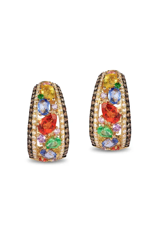 Ladies Earrings Slim Shine-Watercolors 14K Gold Multi Sapphire & Diamond Earrings, 4.19 TCW