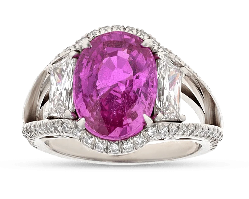 Ladies Meditation Rings -Pink Sapphire Ring, 4.44 Carats