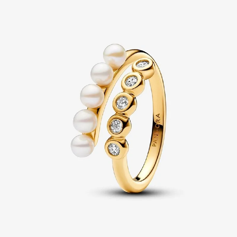 Ladies Harmony Rings -PANDORA : Treated Freshwater Cultured Pearls & Stones Open Ring - Gold