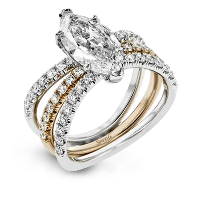 Ladies Engagement Rings with Obsidian Shine-Marquise-cut Engagement Ring & Matching Wedding Band in 18k Gold with Diamonds LR1083-MQ