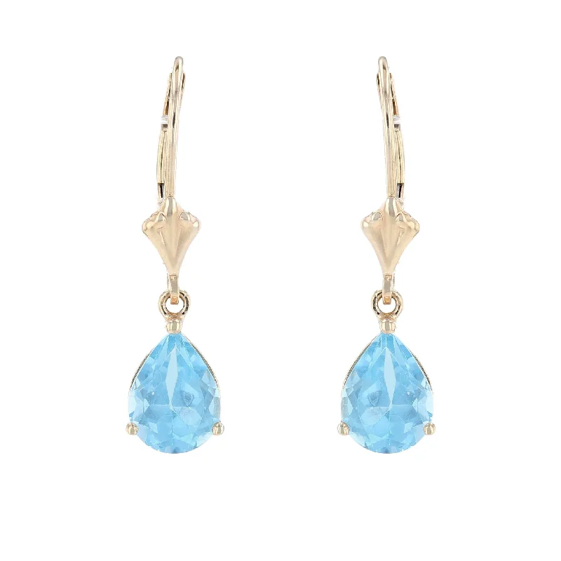 Ladies Earrings Soft Dangles-Yellow Gold Blue Topaz Dangle Earrings