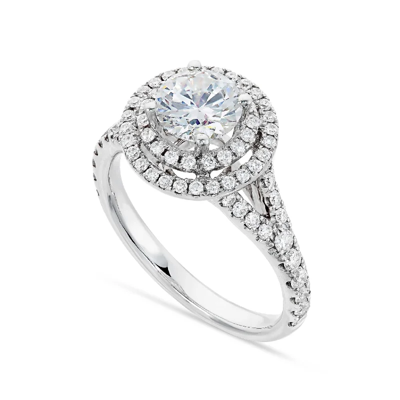 Ladies Engagement Rings Luxe Glow-18K White Gold 1.65ct Round Diamond Halo Engagement Ring