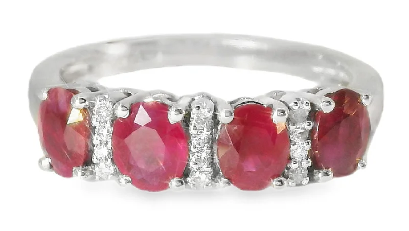 Ladies Celtic Rings -Unique Estate 14K White Gold Ruby Rubies 4-Stone Four-Stone Diamond Ring Band