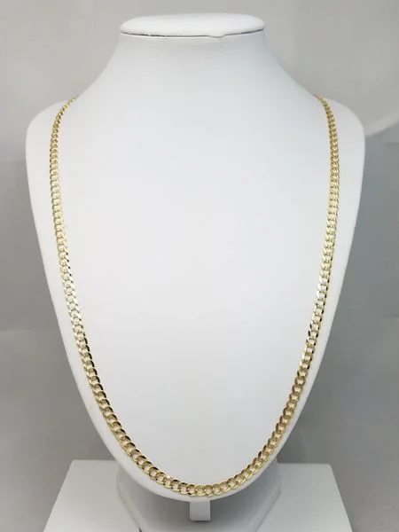 Ladies Necklaces for Bride Glow-Dapper 24" Solid 14k Yellow Gold Fancy Curb Link Chain Necklace