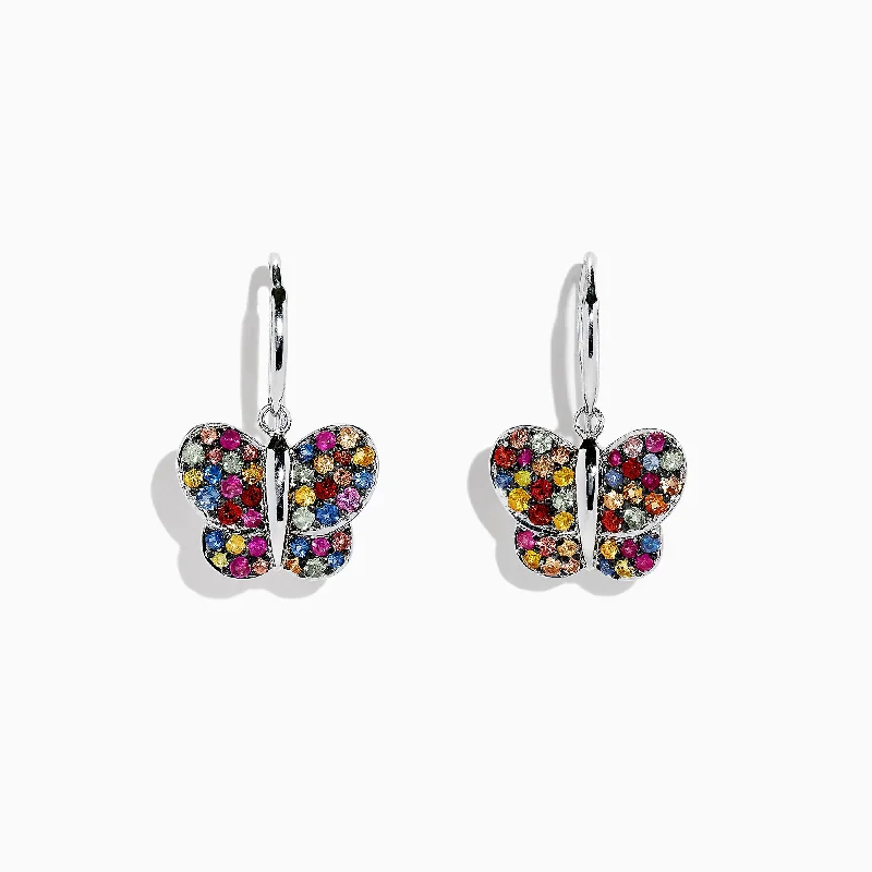 Ladies Earrings for Doctor Spark-925 Sterling Silver Multi Sapphire Butterfly Earrings, 1.62 TCW