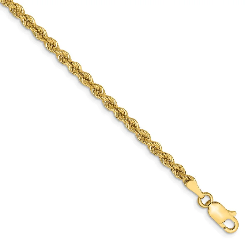 Ladies Crystal Charm Bracelets -2.75mm, 14k Yellow Gold, Handmade Solid Rope Chain Anklet or Bracelet