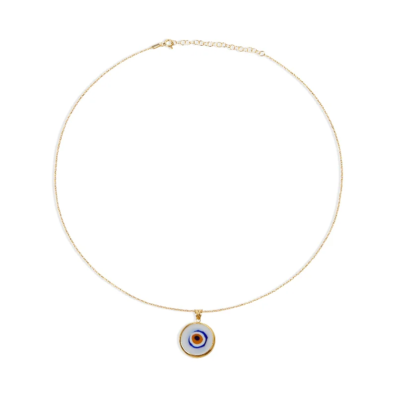 Ladies Necklaces with Cyan Chrysocolla-THE WHITE ACRYLIC EVIL EYE PENDANT NECKLACE