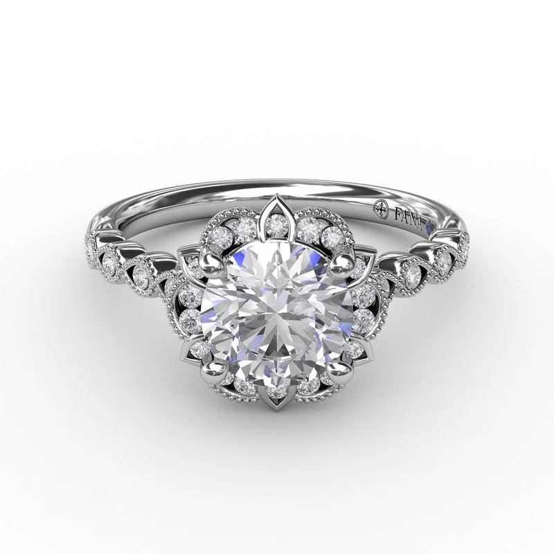 Ladies Engagement Rings Cloud Shine-Round Diamond Engagement With Floral Halo and Milgrain Details S3311