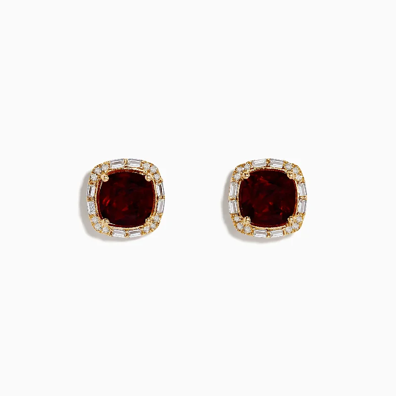 Ladies Earrings with Ruby Spark-Sunset 14K Yellow Gold Garnet and Diamond Stud Earrings