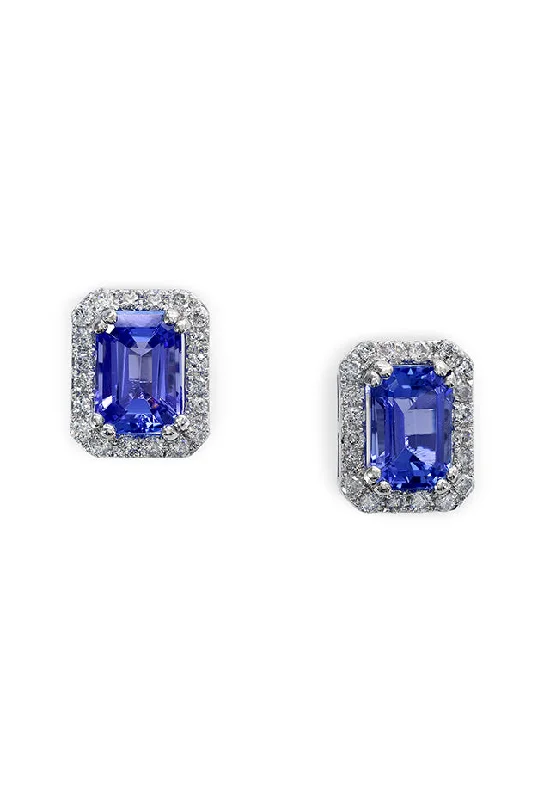 Ladies Earrings for Travel Spark-14K White Gold Tanzanite and Diamond Earrings, 1.96 TCW