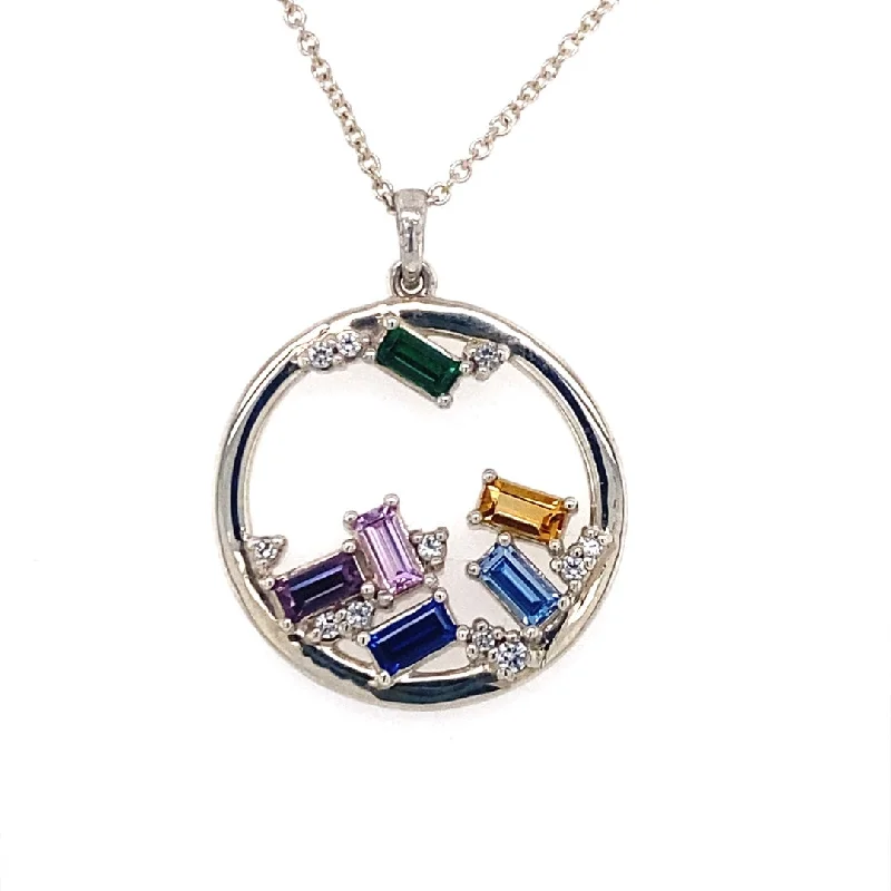 Ladies Necklaces with Flame Shine-Six Stone Birthstone Family Necklace in Silver