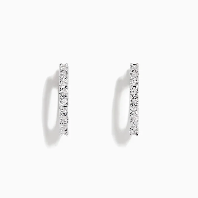 Ladies Earrings with Gold Fibrolite-925 Sterling Silver Diamond 3/4" Hoop Earrings, 0.18 TCW