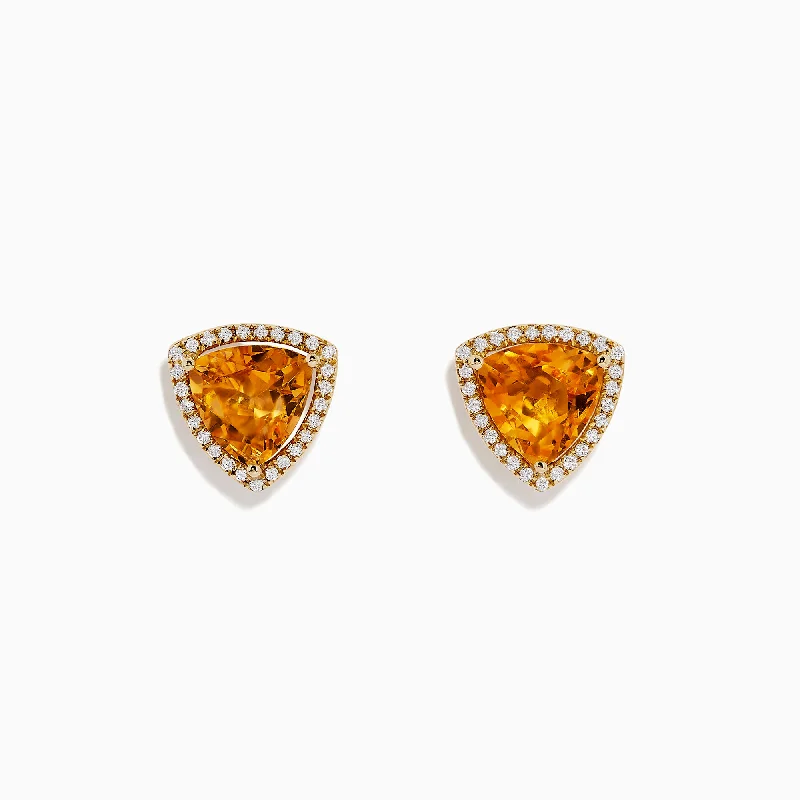 Ladies Earrings Big Impact-Sunset 14K Yellow Gold Citrine and Diamond Earring, 3.56 TCW