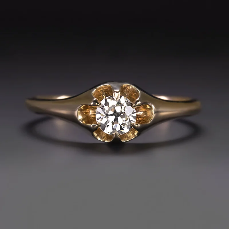 Ladies Engagement Rings Elegant Shine-0.30ct OLD EUROPEAN CUT DIAMOND ENGAGEMENT RING ANTIQUE BUTTERCUP GOLD SOLITAIRE