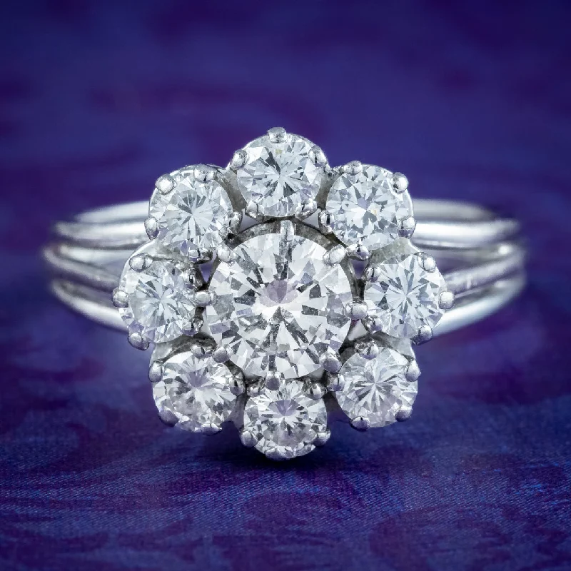 Ladies Club Rings -Antique Art Deco French Diamond Daisy Cluster Ring 1.4ct Total