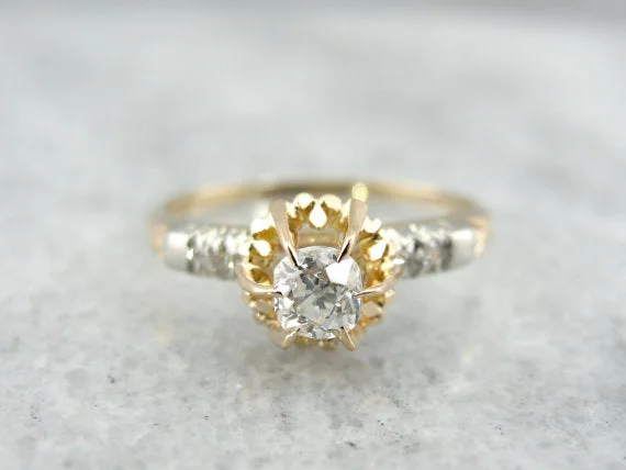 Ladies Engagement Rings Crown Spark-Handmade Old Mine Cut Diamond Engagement Ring