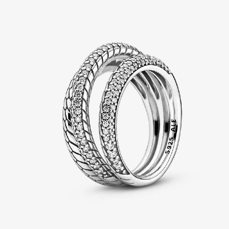 Ladies Forest Rings -PANDORA : Triple Band Pavé Snake Chain Pattern Ring