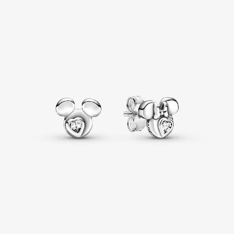 Ladies Earrings Crafted Charm-PANDORA : Disney Mickey Mouse & Minnie Mouse Silhouette Stud Earrings