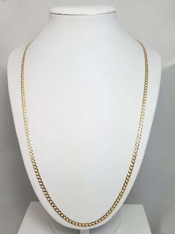 Ladies Necklaces Frosted Glow-Classic 23.5" Solid 14k Yellow Gold Concave Curb Link Chain Necklace