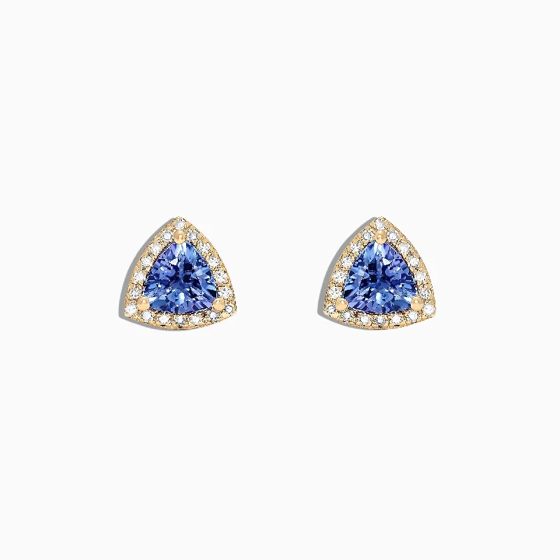 Ladies Earrings Retro Shine-Nahla Siri 14K Yellow Gold Tanzanite and Diamond Stud Earrings, 1.19 TCW