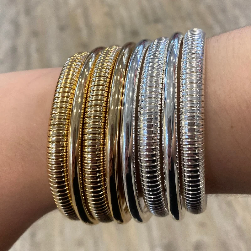 Ladies Seashell Bracelets -Beverly Stacked Metal Textured Bracelet Bangle Set