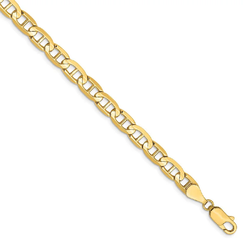 Ladies Festive Bracelets -5.25mm, 14k Yellow Gold, Concave Anchor Chain Anklet or Bracelet