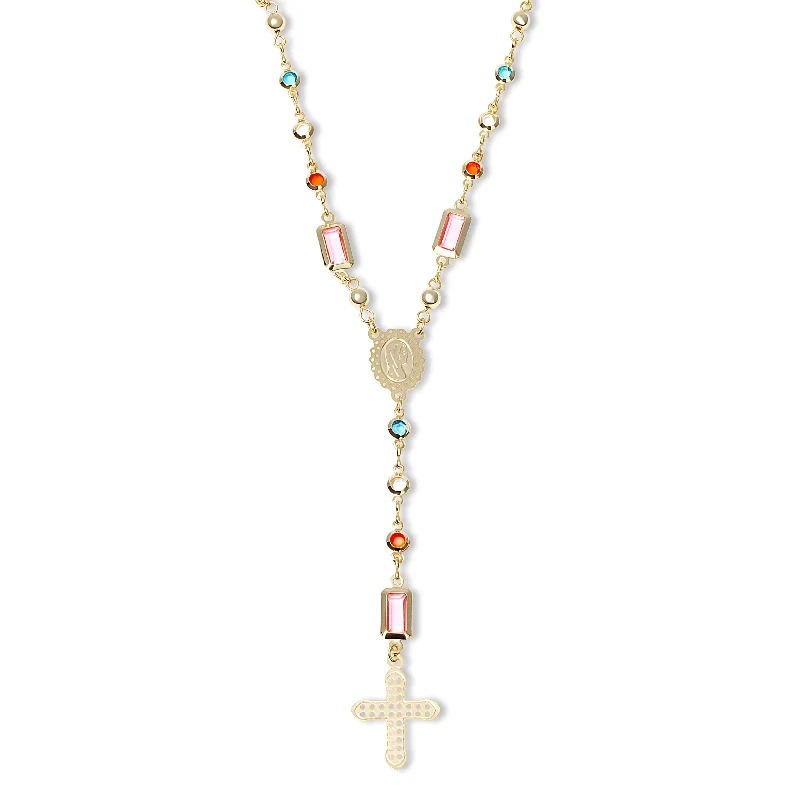 Ladies Necklaces with Petal Drop-THE MULTICOLOR ROSARY DROP NECKLACE