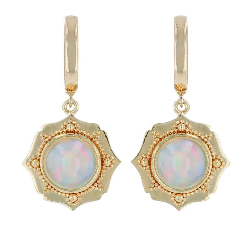 Ladies Earrings with Gold Milarite-Vintage Halo Opal Drop Earrings