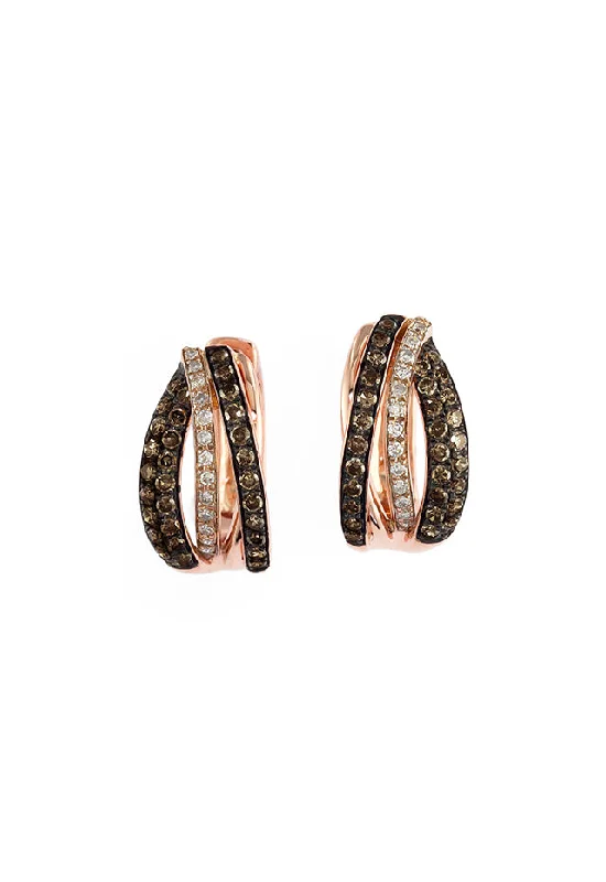 Ladies Earrings Crafted Charm-Espresso 14K Rose Gold Brown and White Diamond Hoop Earrings, 0.52 TCW