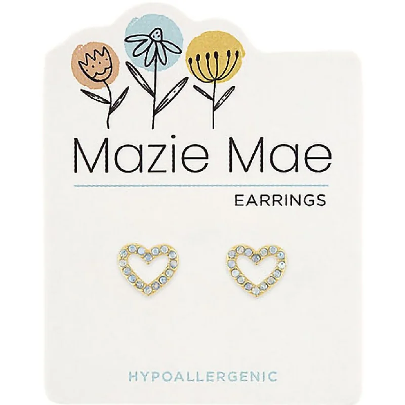 Ladies Earrings Crafted Charm-Center Court : Gold Open CZ Heart Stud Mazie Mae Earrings