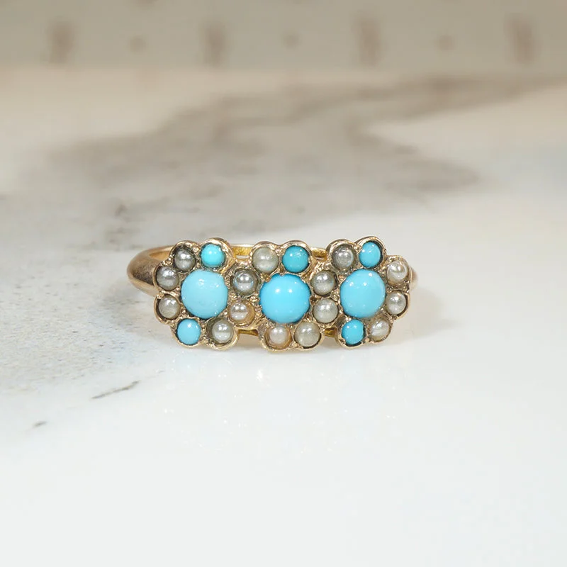 Ladies Art Deco Rings -Pretty Posy Turquoise & Pearl Edwardian Ring