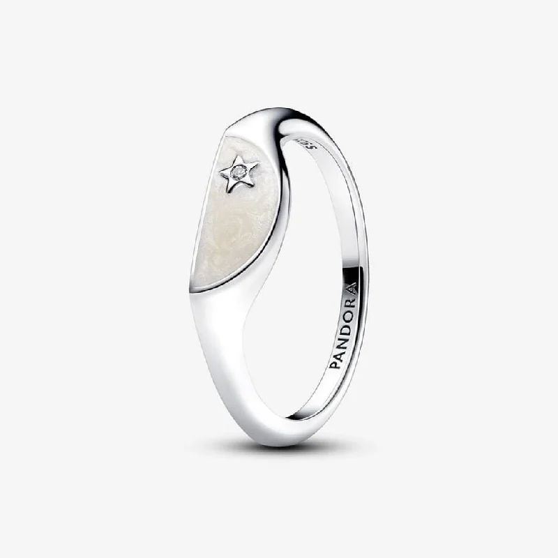 Ladies Zodiac Rings -PANDORA : Pandora ME Halved Enamel Signet Ring -Silver