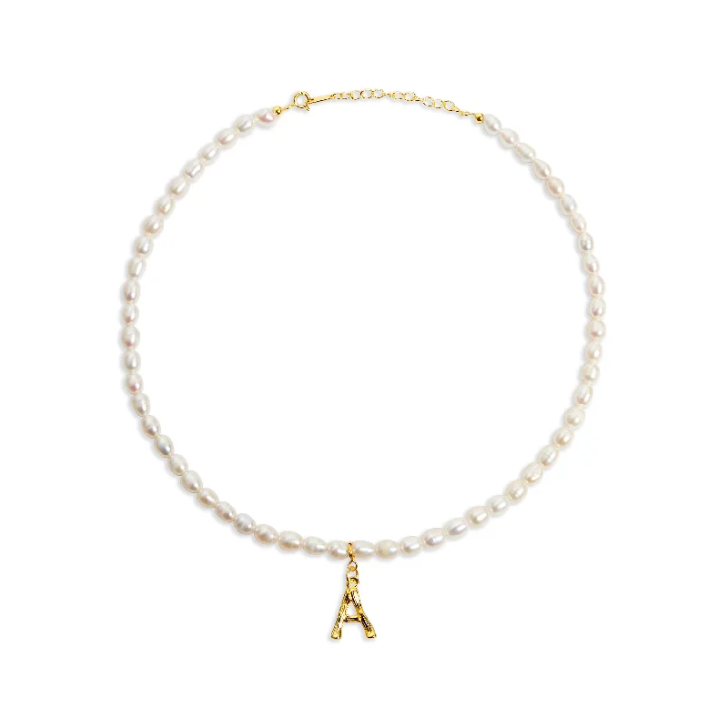 Ladies Necklaces for Nurse Care-THE BAMBOO PEARL INITIAL NECKLACE