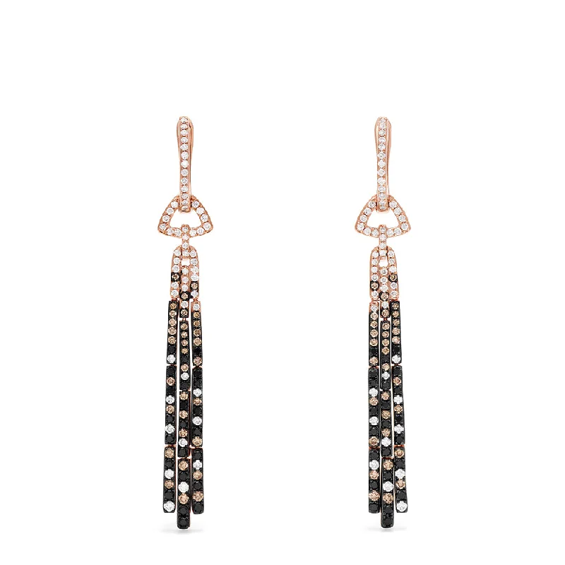 Ladies Earrings for Hero Spark-Confetti 14K Gold Black, Espresso & White Diamond Earrings, 1.51 TCW