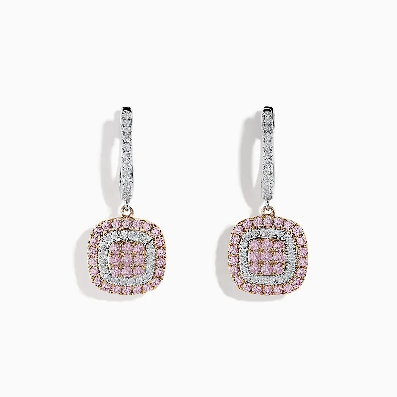 Ladies Earrings for Niece Glow-14K Two-Tone Gold Pink and White Diamond Drop Earrings