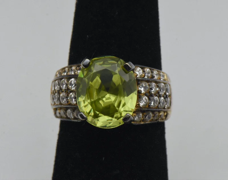 Ladies Celtic Rings -Vintage Green and Colorless CZ Gold Plated Sterling Silver Ring - Size 6